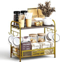 Coffee Bar Organizer for Countertop Station, Simple Assembly 2 Tier Shelf for Home,Office, Coffee Cup Holder Storage Organization for Counter Accessory Storage Rack with 4 Hooks Space-Saving
