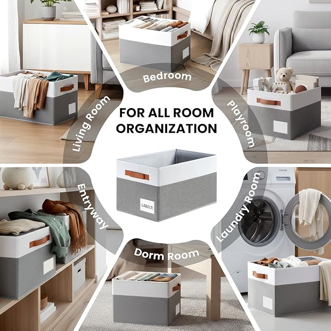 Criusia Large Closet Storage Baskets for organizing 4 Pack - Heavy Duty Closet Shelf Organizer Bins with Handles & Labels - Decorative Collapsible Baskets for Living Room Bedroom Nursery Dorm 14"x10"