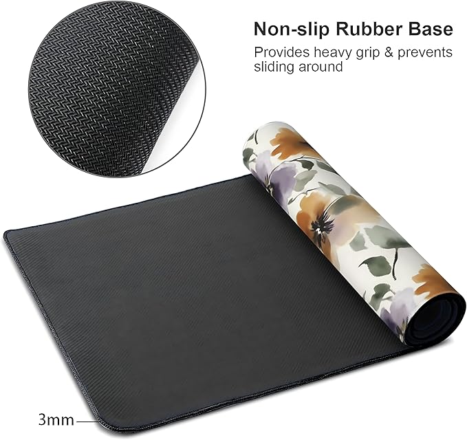 Watercolor Floral Large Mouse Pad,Gaming Keyboard Desk Pad,Extended Mouse Mat Non-Slip Rubber Base with Stitched Edges for Office Game Home XXL 35.4"x15.7"