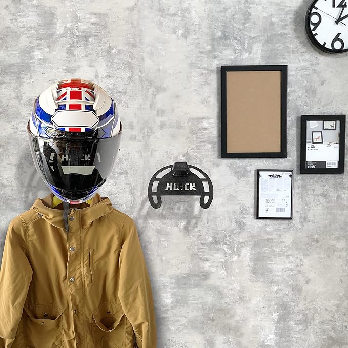 HUCK 2 Pack Helmet Wall Mount Holder Rack for Motorcycle Helmets, Coats (Basic, Black)