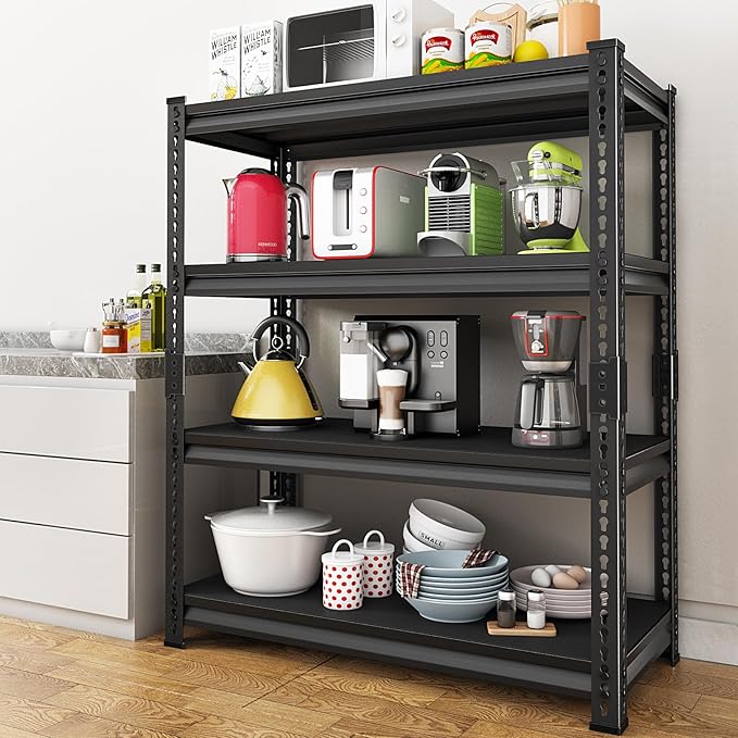Heavy Duty Garage Shelves - 40''W 1,680Lbs Steel Metal Adjustable Utility Industrial Storage Shelving Rack Units for Warehouse Basement 4 Tier Black 39.3" W x 15.7" D x 62" H