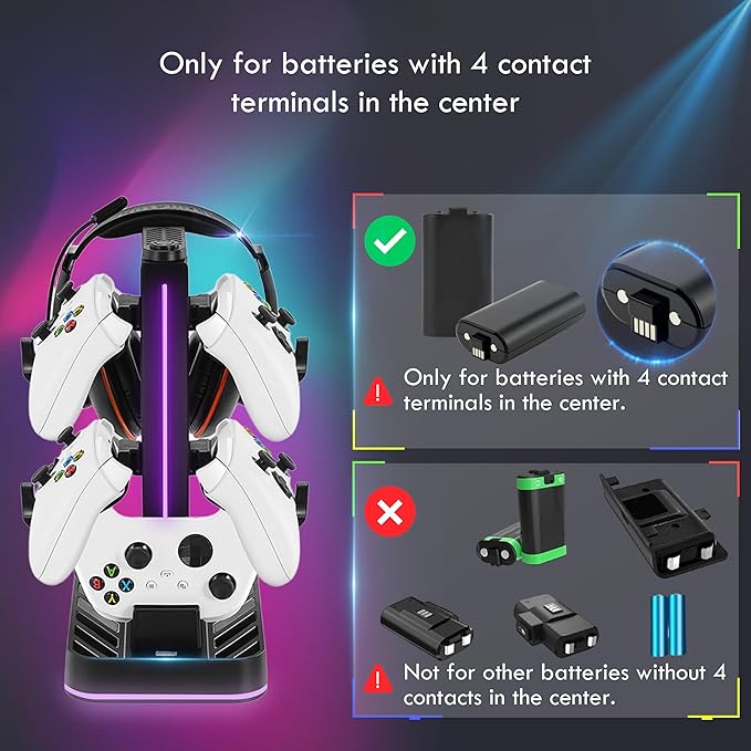 Headphone & Controller Stand with Charging Station for Xbox Series X|S/Elite 2/One/One X/One S/One Elite, RGB Controller Charger Dock for Xbox, Headset and Controller Holder with 3 USB Ports