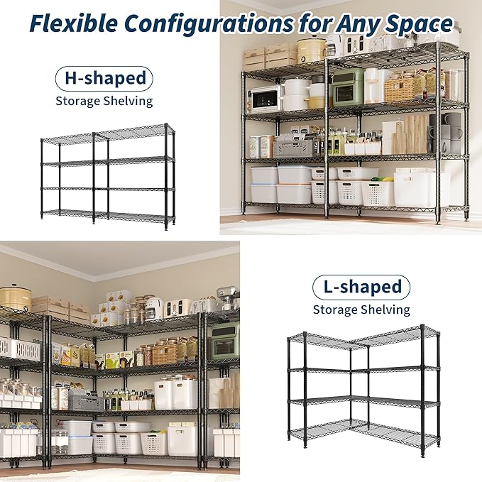 Garvee Metal Storage Shelves Heavy Duty Metal Shelving, 4-tier Wire Shelving Unit Shelves for Storage, Adjustable Shelf Organization for Garage Pantry Kitchen Commercial Basement, 59"W*13.8"D*59.5"H