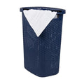 Mind Reader Slim Laundry Hamper with Lid, 60L Clothes Basket, Premium Wicker Design, Plastic, Navy