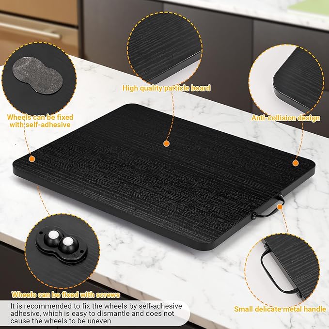 Sliding Tray for Coffee Maker, 360° Rotating Appliance Slider for Kitchen Appliances, Wooden Sliding Tray Suitable for Kitchen Countertops and Kitchen Appliances (Black, Small)