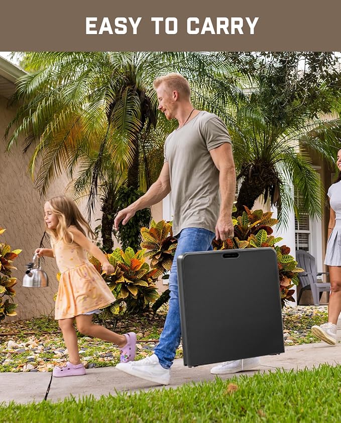 FanttikOutdoor 4ft Portable Folding Table, One-Handed Height Adjustment, 4 Heights, Gravity Lock, Carry Handle, Indoor Outdoor Heavy Duty Fold-in-Half Utility Table, Party, 2-Pack, Black Zeta X4 Pro