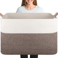 XXXL Supre Large Blanket Basket for Clothes, Towels, Pillows, 108L Cotton Rope Storage Basket for Living Room, Supre Large Woven Toy Storage for Kids, 25" x 16" x 16", Dark Brown and White