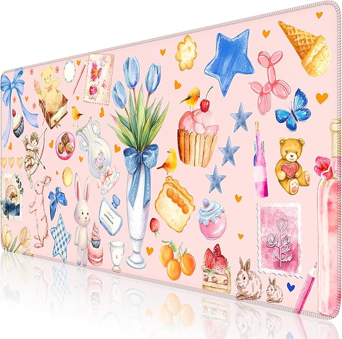 iCasso Desk Cover Mat, Extra Large Mouse Pad, Desk Pad Mat,Office Matt for Desktop Protector, Anti-Slip XXL Big Mousepad with Stitched Edges for Laptop Computer Keyboard (Pink)