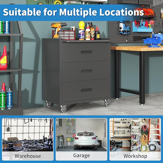 Metal Tool Cabinet,Garage Storage Cabinet System,Wall Cabinet & Locking Rolling Tool Cabinet with Doors and Adjustable Shelves,Steel Tool Cabinets for Home (2 Pcs-StyleE, Black)