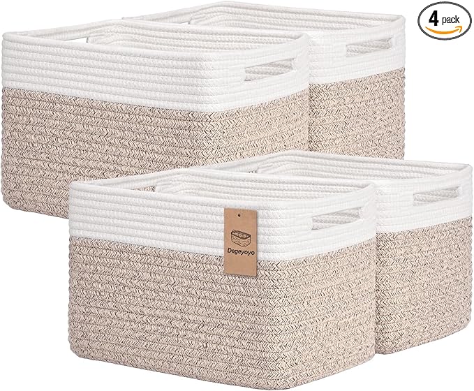 Storage Baskets for Organizing, 4 Pack Storage Baskets for Shelves, Woven Basket for Shelves, Closet Organization, Rectangle Organizer Basket Gifts Empty, 13"Lx8.7"Wx7.9"H Decorative Bins with Handles
