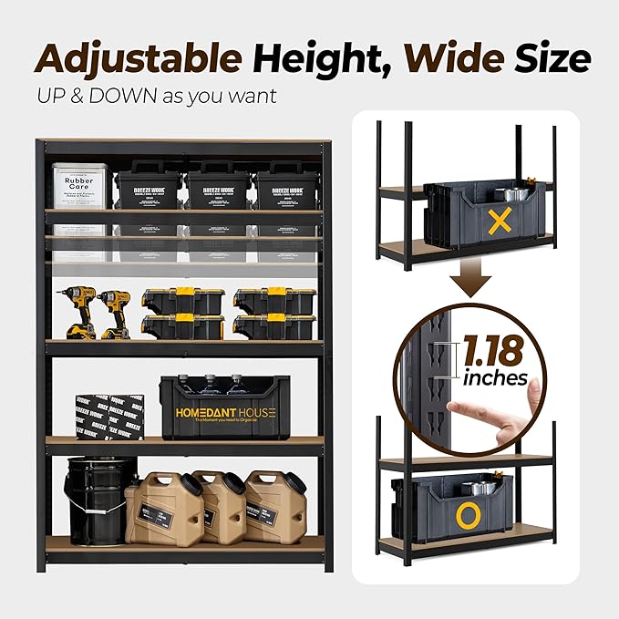 HOMEDANT House 48" Wide Boltless Heavy Duty Garage Storage Shelving Adjustable 5-Tier Metal Shelves Laminated Organization Shelf Industrial Utility Rack for Pantry Warehouse Office Store 2Pack
