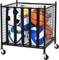 VEVOR Rolling Sports Ball Storage Cart, Lockable Basketball Cage with Double Lids, Sport Equipment Holder Organizer for Indoor Outdoor, Steel Storage Rack for Garages, Playgroup, Gym and Schools