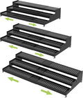 Metal Spice Rack Organizer for Cabinet, 3 Tier Expandable Spice Storage Shelf, Great for Kitchen Cabinets, Cupboard,Pantry and Countertop More,Metal Plate with Hole(3PACKS/Black)