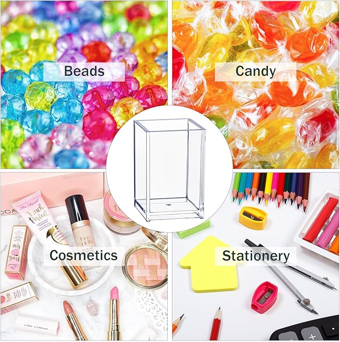 dedoot Acrylic Drawer Organizer, Clear 1 Compartment Makeup Organizer Transparent Plastic Makeup Brush Holder Pen Holder Jewelry Accessories Storage Acrylic Square Cube Box,2.5X2.5X3.8 Inches