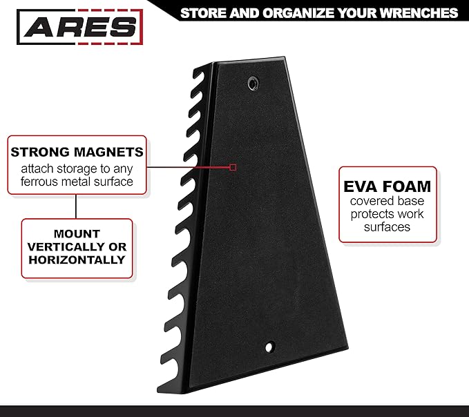 ARES 62006-12-Slot Metal Magnetic Wrench Organizer - Sturdy Metal Rack Stores up to 12 SAE and Metric Wrenches and Keeps Your Garage Organized