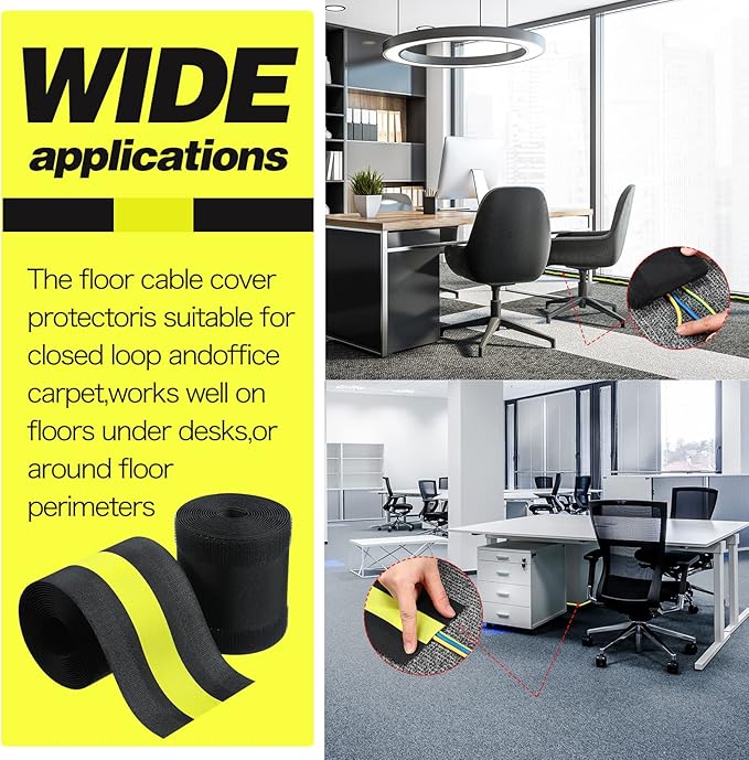 WILLBOND Carpet Cord Cover Cable Protector Floor Cover Cable Protector Management Only for Commercial Office Carpet(19.69 ft,Black and Yellow)