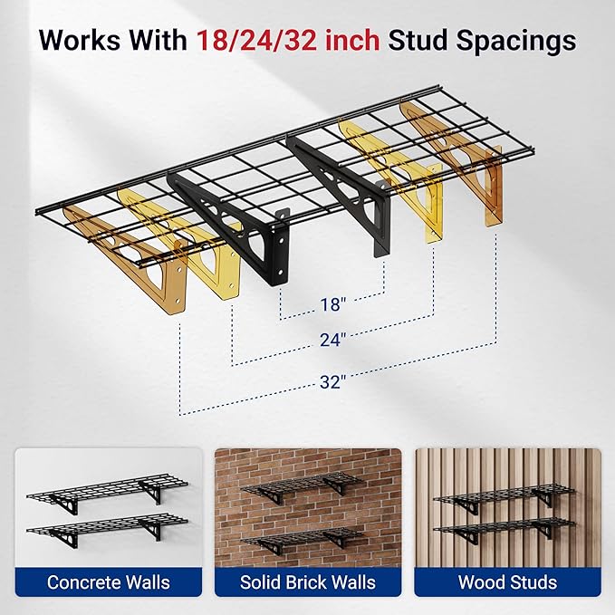 FLEXIMOUNTS 2-Pack 1x4ft 12-inch-by-48-inch Wall Shelf Garage Storage Rack Wall Mounted Floating Shelves, Black, Classic Series