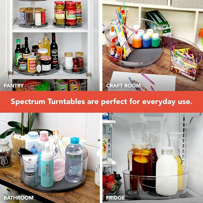 Spectrum XL Lazy Susan Organizer 12.25 in for Large Cabinet Fridge Pantry Table Shelf Bath Kitchen Organization, Charcoal Gray Extra Large Rotating Turntable Storage for Condiments Spice Bottles