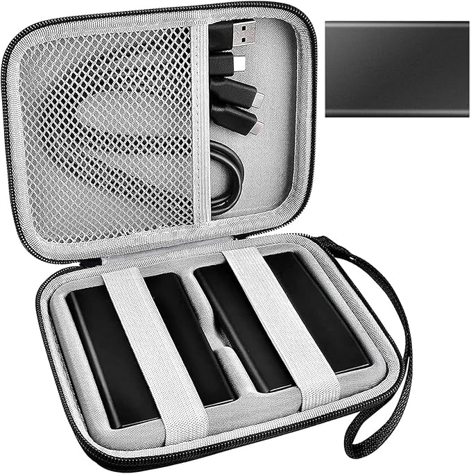Case Compatible with Samsung T7/ for T7 Touch Portable SSD - 1TB, 2TB, 500GB USB 3.2 External Solid State Drive. Carrying Travel Box for 2 Pack Samsung SSD and Cables (Box Only) - Black