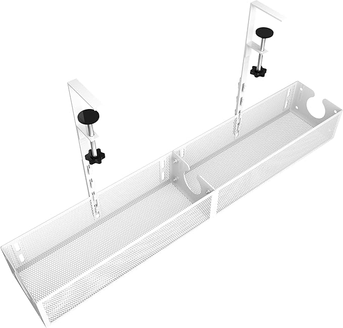 Under Desk Cable Management Tray - No Drill or Screw Mount Option, Heavy Duty Metal Cord Organizer Rack, Power Strip Holder for Office & Home