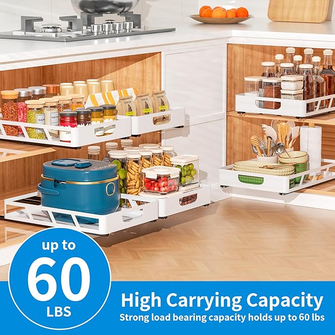 XLP Pull Out Cabinet Organizer 16" Deep, Heavy Duty Slide Out Drawers, Adhesive or Drill Roll Out Shelf with Damping Rail for Kitchen, Bathroom, Pantry, Cupboard(11.73" W X 16.46" D X 3.15" H, White)