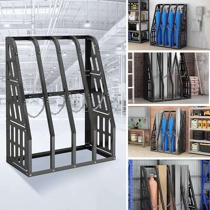 Vertical Long Parts Storage Rack, 1,500 lb Capacity, 4-Bay Black Steel Bar/Lumber Rack with Safety Chain, 48" W x 24" D x 60" H for Garage/Workshop/Factory