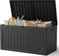 Outdoor Storage Box,100Gallon Deck Box Outdoor Storage Bench Outside Waterproof Resin Storage Bench, Lockable Patio Cushions, Garden Tools Storage For Furniture, UV Resistant(Ebony Black)