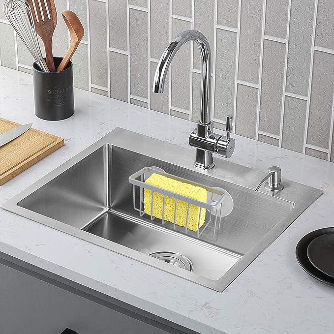 Sponge Holder for Kitchen Sink Suction,Stainless Steel Sponge Holder for Sponges, Scrubbers, Soap, Kitchen, Bathroom, Silver