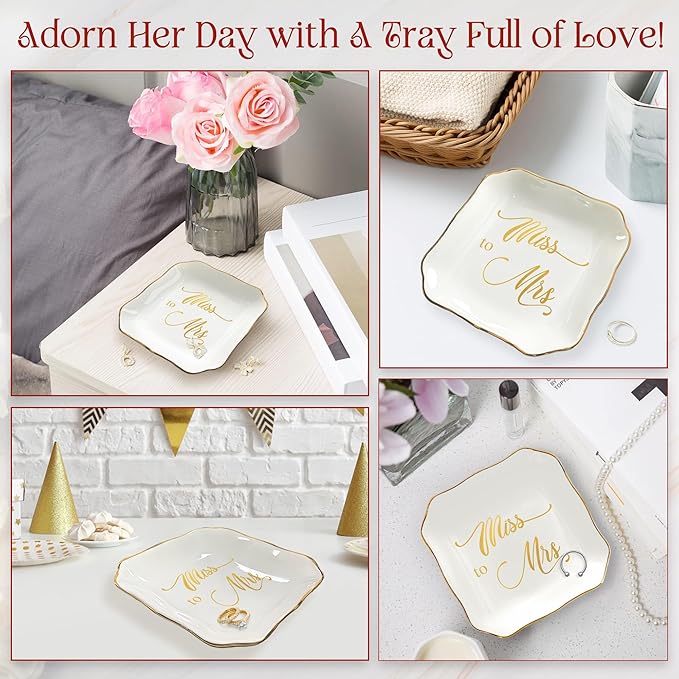 OASSIE Christmas Bride Gifts for Women - Future Mrs 4"x4" Ceramic Jewelry Dish Tray - Bridal Shower Bride to Be Gifts for Newlyweds, Engagement Gift for Women, Jewelry Tray for Bachelorette Gift Ideas
