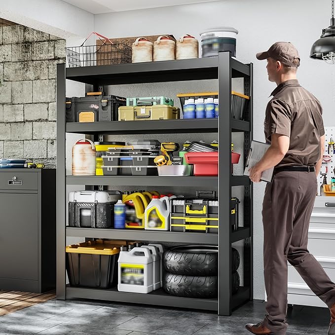 BESFUR 71" H Wider Garage Shelving, 3000LBS 5-Tier Heavy Duty Storage Shelves, Metal Shelving Unit and Large Adjustable Storage Rack, for Warehouse Shop Garage Pantry Industrial, 20"*48"*71"