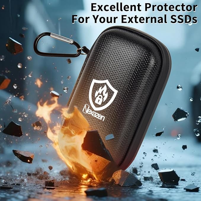 Fireproof& Waterproof Case for SanDisk Extreme Portable External SSD 500GB 1TB 2TB 4TB 8TB Solid State Drive, Zipper Travel Cable Organizer with SD SDXC SDHC Card Slots, Storage Pouch Only (Black)