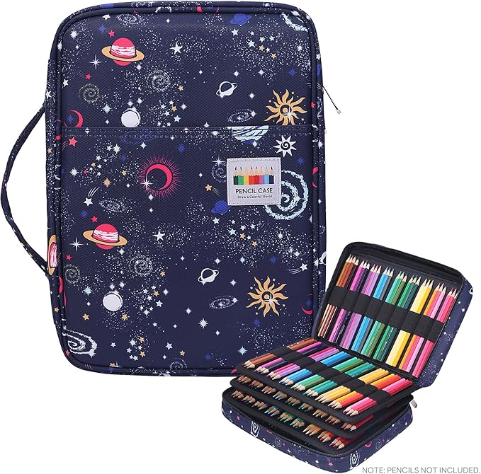 JAKAGO 220 Slots Colored Pencil Case Large Capacity Pen Holder for Artist Painter Zipper Organizer Bag for Marker Highlighter Storage Case for Office Sketch Travel Supplies (Night Sky)
