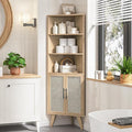 Corner Cabinet with Rattan Doors, Tall Farmhouse Corner Display Shelf with Bottom Storage Cabinet and 3 Adjustable Shelves Home Office Space Saver for Bathroom, Kitchen, Bedroom and Living Room