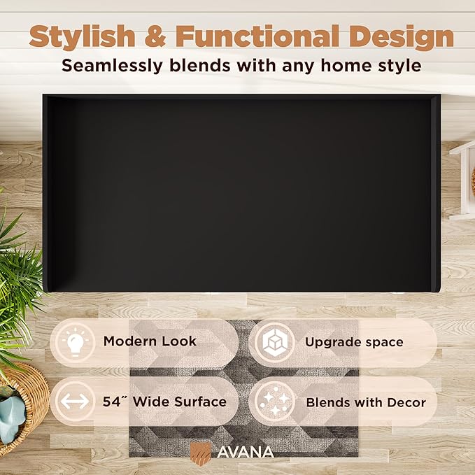 Avana (100% Natural Solid Wood Washer Dryer Countertop – Black Pine Laundry Countertop with Raised Edges, 54” x 27.5” Counter Top for Washer and Dryer, Laundry Room Organizer & Tabletop