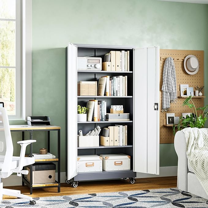 Letaya Metal Garage Storage Cabinets with Lock Door and Adjustable Shelves, Steel Tool Cabinets for Home,Office,Warehouse Organisieren (Grey White, 75" H)
