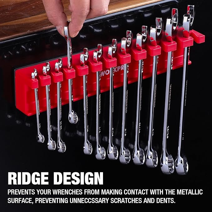 WORKPRO 2-Piece Magnetic Wrench Organizer, 24 Slots Wrenches Holder Fits SAE (5/16” to 3/4”) and Metric (9 mm to 20 mm), Premium Quality Wrench Rack Set to Keep Wrenches Organized