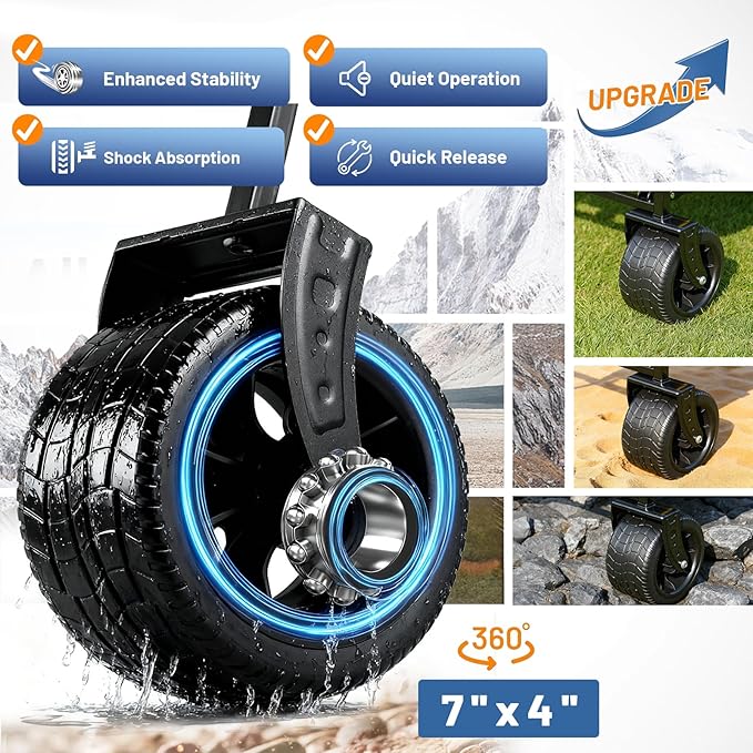 EchoSmile Collapsible Wagon Cart for Camping & Beach - Heavy Duty 400lbs Capacity All-Terrain Cart with Wide Wheels, Portable Folding Utility Wagon for Grocery, Garden, Sports,Blue&Orange