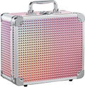 Makeup Case with Magnetic Lighted Mirror Makeup Organizer Box Travel Cosmetic Case with 3 Colors LED Mirror Portable Vanity Make up Suitcase with Lockable Keys Dividers Brush Holder Shiny Pink