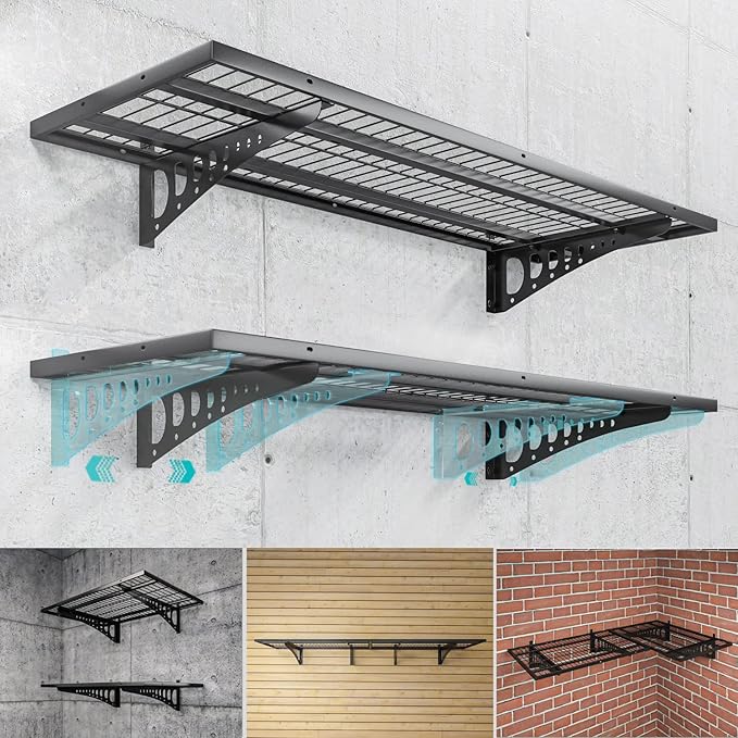 2-Pack 1.5×3.8ft Garage Wall Shelving, 18×45.6 inches Heavy Duty Wall Mounted Shelves, Garage Storage Shelf, 500 lbs Load Capacity, Black (Black, 2 Pcs 1.5 * 3.8 ft)
