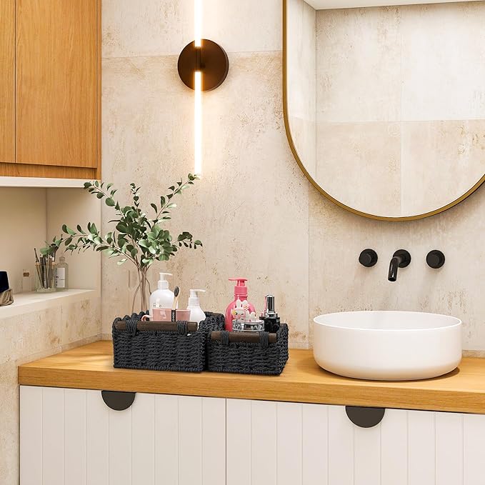 Storage Basket Wicker Baskets for Organizing Toilet Paper Storage Basket for Toilet Tank Top,Black