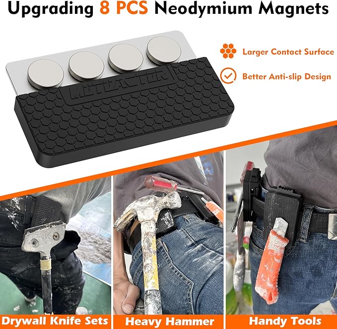 MUTUACTOR Magnetic Belt Clip Heav Duty, 2PCS Super Strong Tool Belt Tool Holster,Anti-Slip Rubber Coated Magnetic Belt Clip for Organizing Screwdrivers Hammers Wrenchs