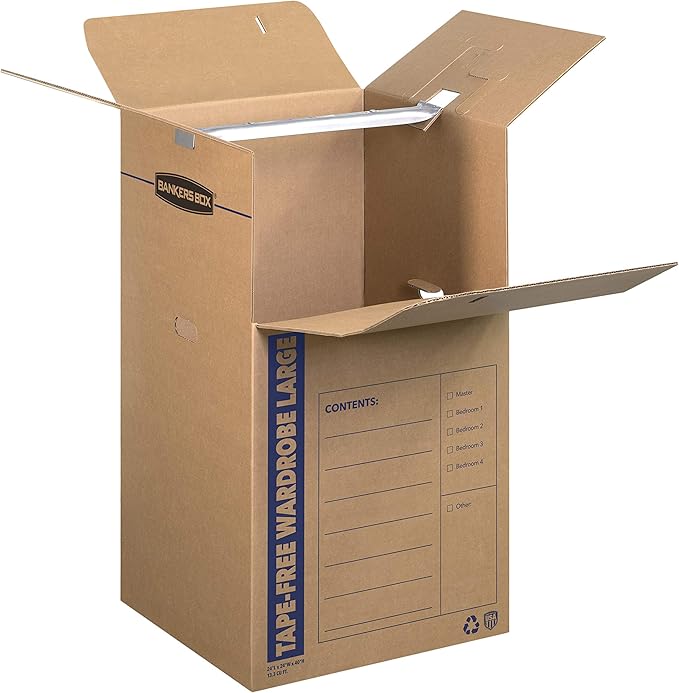 Bankers Box Tall Wardrobe Box 3 Pack, Tape-Free Design, 24-in x 24-in x 40-in (7710501)