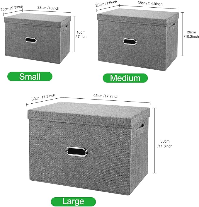 Large Linen Collapsible Storage Bins with Removable Lids and Handles, Washable Storage Box Containers Baskets Cube with Cover for Bedroom,Closet,Office,Living Room,Nursery (Coffee, Large)