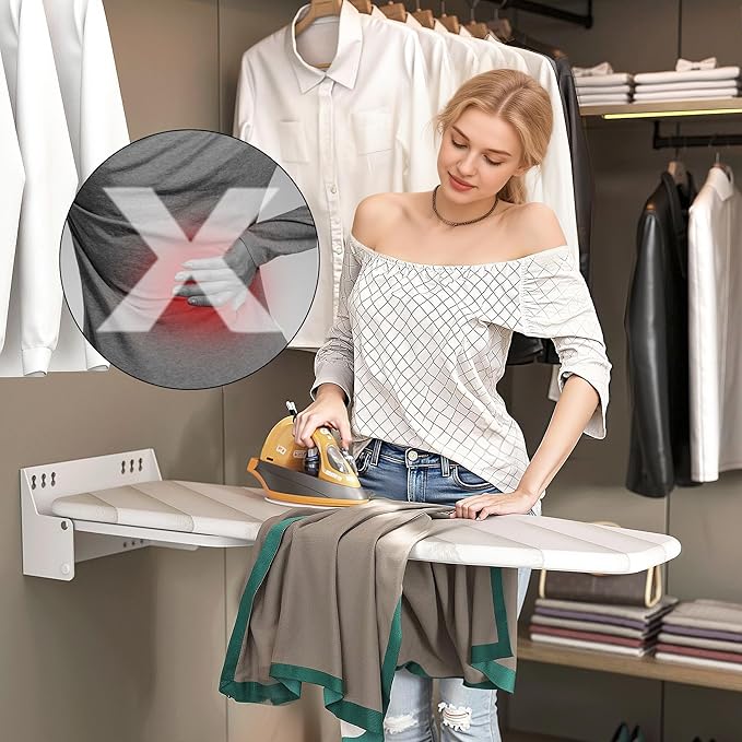Wall-Mounted Ironing Board 37.4" x 11.8" Compact Mount Fold Down Iron Board Foldable 180° Swivel Iron Board with Heat Resistant Cover Space Saving for Home Laundry Room, Apartment, Dorms