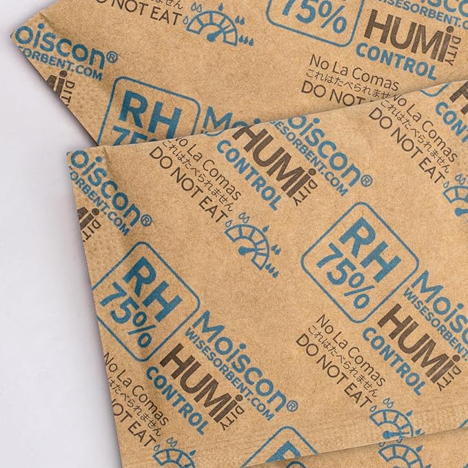 30 Pack 75% RH Size 8 Two-Way Humidity Control Packs for Storing Up to 5 Items, 8 Gram Moisture Control Packets Individually Wrapped for Small Non-Plastic Travel Cases