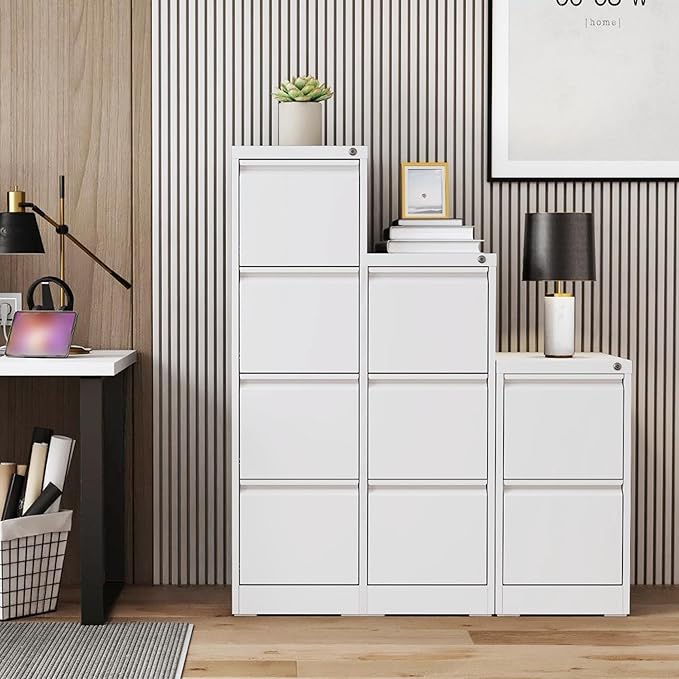 2 Drawer File Cabinet with Lock, Vertical Metal Filing Cabinet Under Desk Storage Cabinet, Legal Letter File Cabinets for Home Office, Easy Assemble (White)