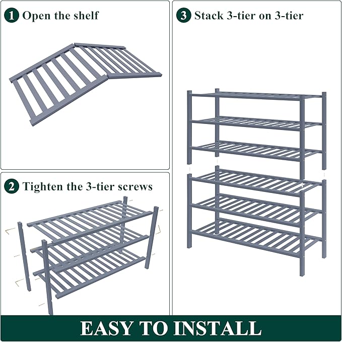 Smiry Bamboo Shoe Rack for Closet, 6 Tier Wooden Stackable Shoe Organizer, Free Standing Shoes Storage Shelf for Entryway, Front Door Entrance, Grey