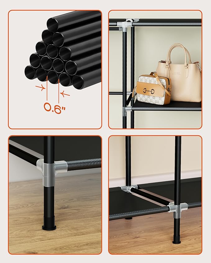 Portable Closet, 34 Inch Large Capacity Wardrobe Closet with Cover, Clothes Storage Organizer with Shelves and 2 Hanging Rods, Easy to Assembly, Black PCT202B01