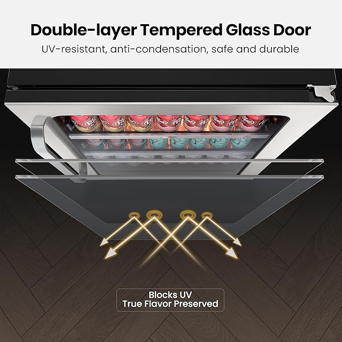Whynter Beverage Refrigerator 24 Inch Drink Fridge with Glass Door Beverage Cooler 140 Cans Under Counter Beverage Fridge Freestanding 3 LED 34-54°F for Beer Home Bar Premium Series 5.65 cu.ft