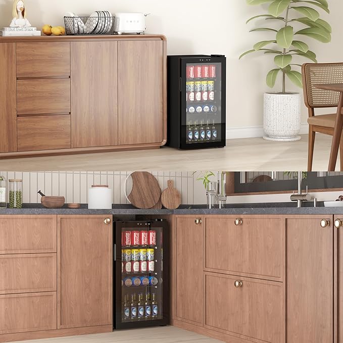 Beverage Refrigerator, 3.2 Cu.ft Mini Fridge with Glass Door, Adjustable Digital Temperature Control for Soda, Beer, Wine for Home, Office or Bar